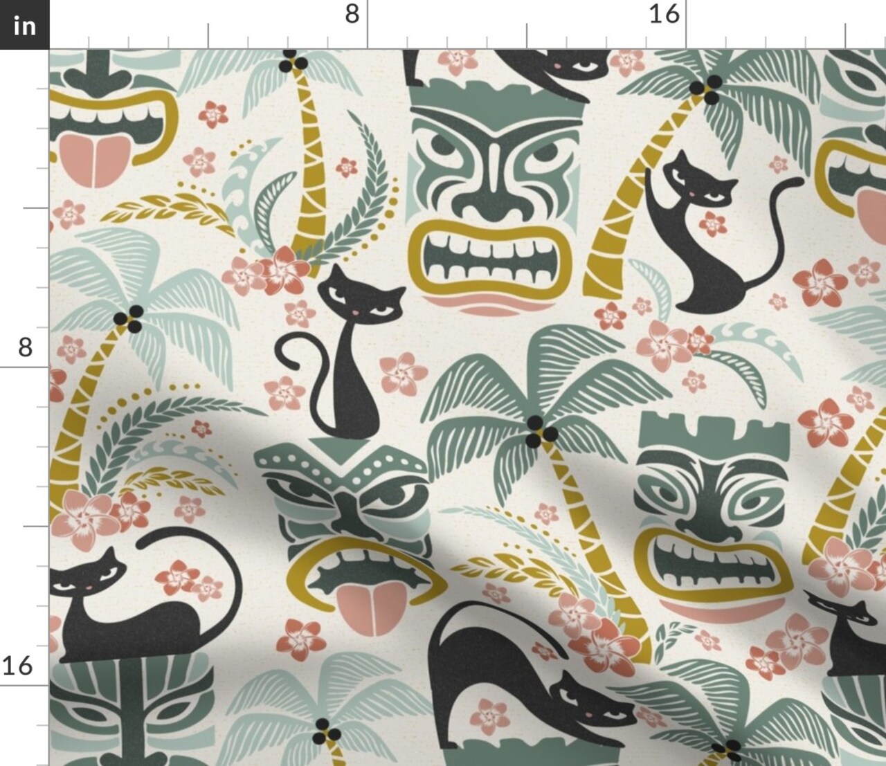 Mid Century Cats Tiki Bar Tropical Island Retro Inspired Atomic Era 1950S 1960S Look Custom Printed Fabric by Spoonflower Various Fabrics by the Yard or Fat Quarter